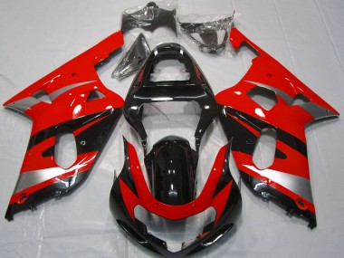 Beste Suzuki GSXR 600 / GSXR 750 Motorrad Verkleidung 2001-2003 - Rot Silber Glanzendes Schwarz OEM Stil