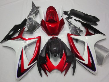Beste Suzuki GSXR 600 / GSXR 750 Motorrad Verkleidung 2006-2007 - Weiss Rot Glanzendes Schwarz