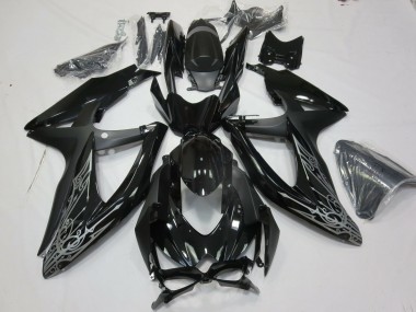 Beste Suzuki GSXR 600 / GSXR 750 Motorrad Verkleidung 2008-2010 - Glanzendes Schwarz Silber