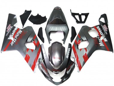 Beste Suzuki GSXR 600 / GSXR 750 Motorrad Verkleidung 2004-2005 - Silber Rot MoviStar