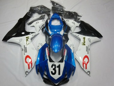 Beste Suzuki GSXR 600 / GSXR 750 Motorrad Verkleidung 2011-2024 - Weiss Blau Glanzendes Schwarz Vesrah 31