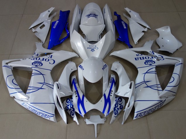 Beste Suzuki GSXR 600 / GSXR 750 Motorrad Verkleidung 2006-2007 - Weiss Blau Corona Alstare