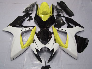 Beste Suzuki GSXR 600 / GSXR 750 Motorrad Verkleidung 2006-2007 - Gelb Weiss Glanzendes Schwarz Stern