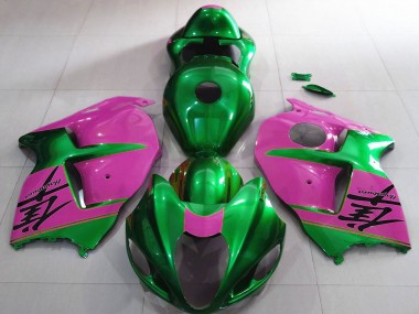 Beste Suzuki GSXR 1300 Motorrad Verkleidung 1996-2007 - Glanzendes Grun und Rosa