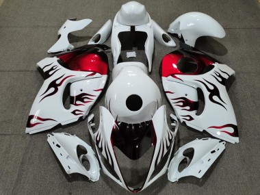 Beste Suzuki GSXR 1300 Motorrad Verkleidung 2008-2020 - Glanzendes Weiss Rot Flamme
