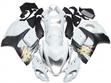 Beste Suzuki GSXR 1300 Motorrad Verkleidung 2008-2020 - Glanzendes Weiss mit Silber Stil