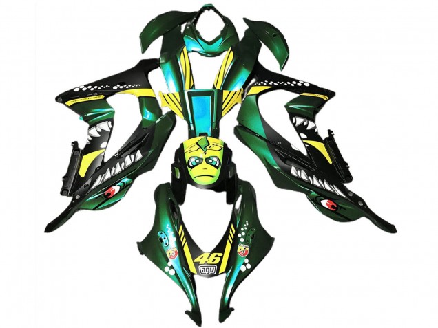 Beste Kawasaki ZX10R Motorrad Verkleidung 2016-2020 - Wald Grun Gelb Hai 46