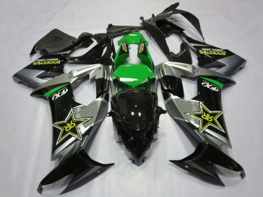 Beste Kawasaki ZX10R Motorrad Verkleidung 2008-2010 - Grau Grun Schwarz RockStar