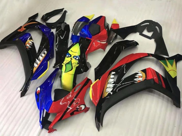 Beste Kawasaki ZX10R Motorrad Verkleidung 2016-2020 - Rot Blau Gelb Schwarz Hai