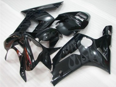 Beste Kawasaki ZX6R Motorrad Verkleidung 2003-2004 - Glanzendes Schwarz Grau Flamme