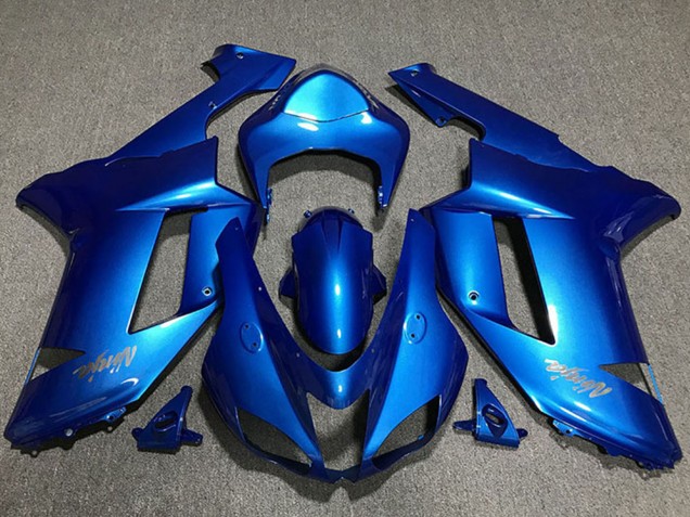 Beste Kawasaki ZX6R Motorrad Verkleidung 2007-2008 - Glanzendes Blau Chrome Logo