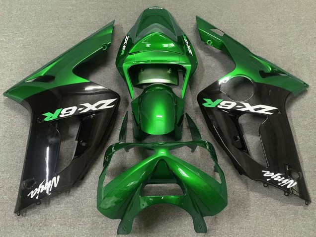 Beste Kawasaki ZX6R Motorrad Verkleidung 2003-2004 - Grun Glanzendes Schwarz