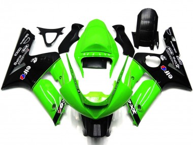 Beste Kawasaki ZX6R Motorrad Verkleidung 2003-2004 - Grun Glanzendes Schwarz Elf Silkolene