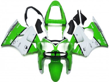Beste Kawasaki ZX6R Motorrad Verkleidung 2000-2002 - Weiss Grun Schwarz Bridgestone Silkolene