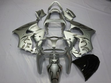 Beste Kawasaki ZX6R Motorrad Verkleidung 2000-2002 - Silber Schwarz Flamme