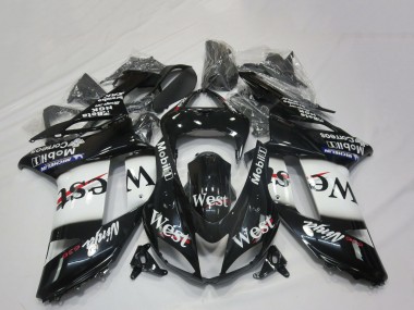Beste Kawasaki ZX6R Motorrad Verkleidung 2007-2008 - Glanzendes Schwarz Weiss West