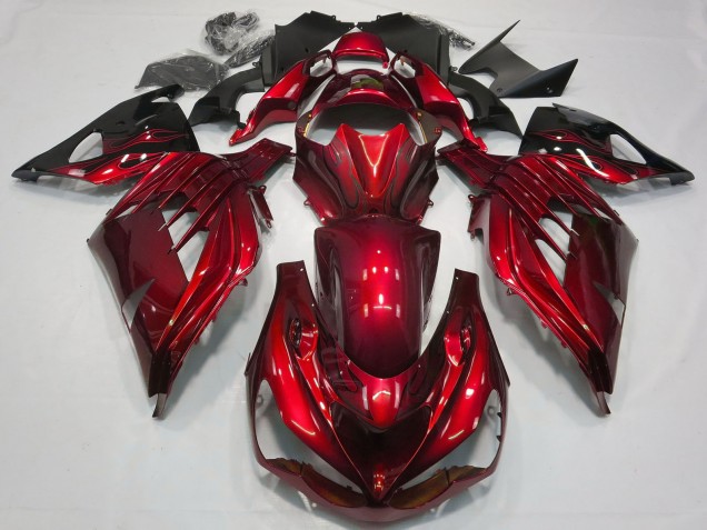 Beste Kawasaki ZX14R ZZR1400 Motorrad Verkleidung 2012-2024 - Rot Glanzendes Schwarz