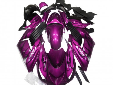 Beste Kawasaki ZX14R Motorrad Verkleidung 2006-2011 - Lila Schwarz Flamme Weiss Ninja