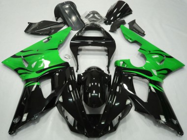 Beste Yamaha R1 Motorrad Verkleidung 2000-2001 - Grun Glanzendes Schwarz Flamme