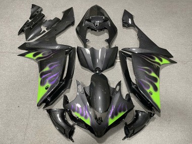 Beste Yamaha R1 Motorrad Verkleidung 2007-2008 - Carbonfaser Grun Lila Flamme