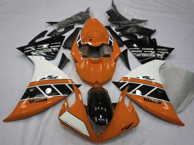 Beste Yamaha R1 Motorrad Verkleidung 2012-2014 - Orange Weiss Glanzendes Schwarz