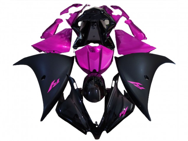 Beste Yamaha R1 Motorrad Verkleidung 2012-2014 - Glanzendes Schwarz Matt Schwarz Rosa