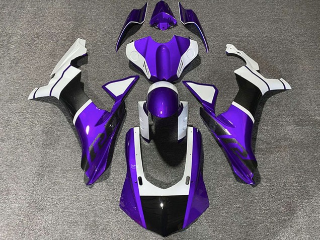 Beste Yamaha R1 Motorrad Verkleidung 2015-2019 - Weiss Lila Carbonfaser Accents