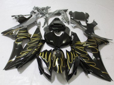 Beste Yamaha R6 Motorrad Verkleidung 2008-2016 - Glanzendes Schwarz Gold Flamme