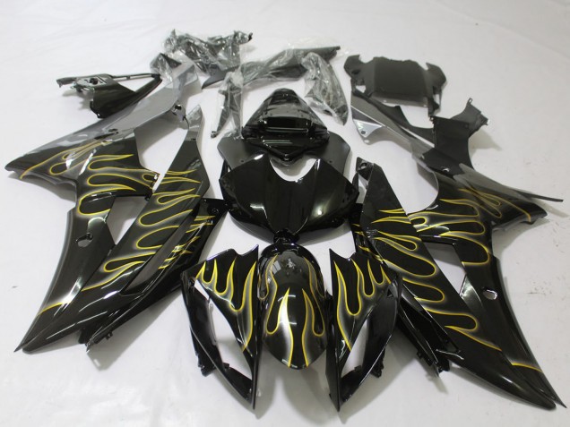 Beste Yamaha R6 Motorrad Verkleidung 2008-2016 - Glanzendes Schwarz Gold Flamme