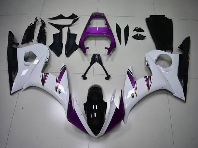 Beste Yamaha R6 Motorrad Verkleidung 2003-2004 - Weiss Lila Glanzendes Schwarz