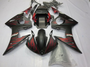 Beste Yamaha R6 Motorrad Verkleidung 2003-2004 - Matt Schwarz Rot Flamme