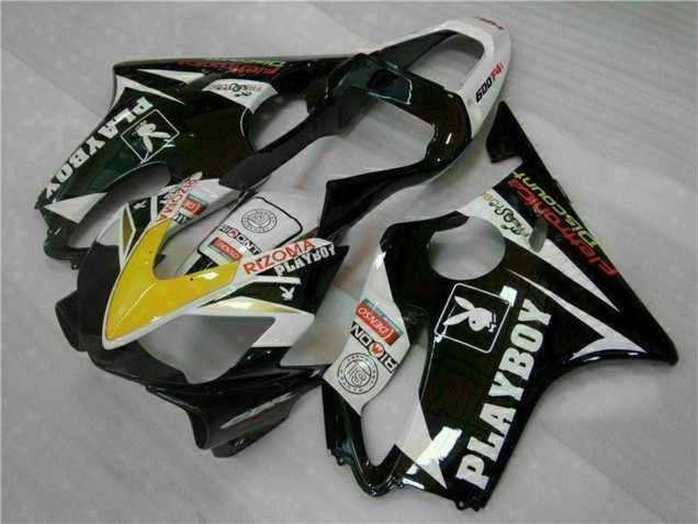 Beste Honda CBR600 F4i Motorrad Verkleidung 2001-2003 - Weiss Gelb Glanzendes Schwarz Playboy