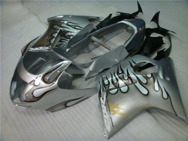 Beste Honda CBR1100XX Blackbird Motorrad Verkleidung 1996-2007 - Silber Schwarz Flamme