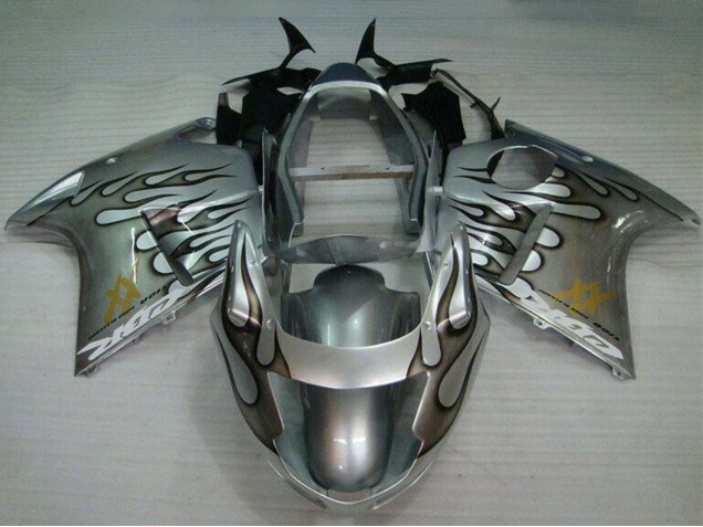Beste Honda CBR1100XX Blackbird Motorrad Verkleidung 1996-2007 - Silber Schwarz Flamme