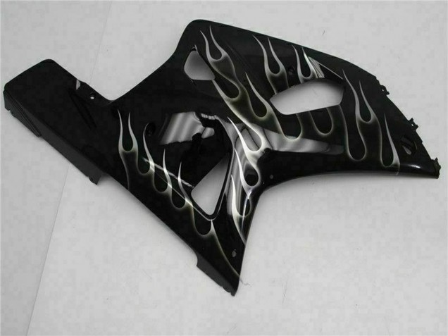 Beste Suzuki GSXR 600/750 Motorrad Verkleidung 2001-2003 - Glanzendes Schwarz Silber Flamme