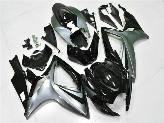 Beste Suzuki GSXR 600/750 Motorrad Verkleidung 2006-2007 - Silber Glanzendes Schwarz
