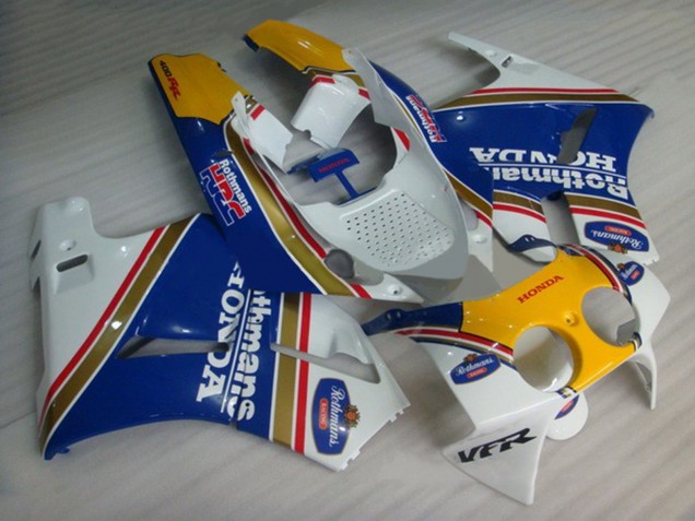 Beste Honda VFR400R NC30 Motorrad Verkleidung 1988-1992 - Weiss Blau Gelb Rothmans