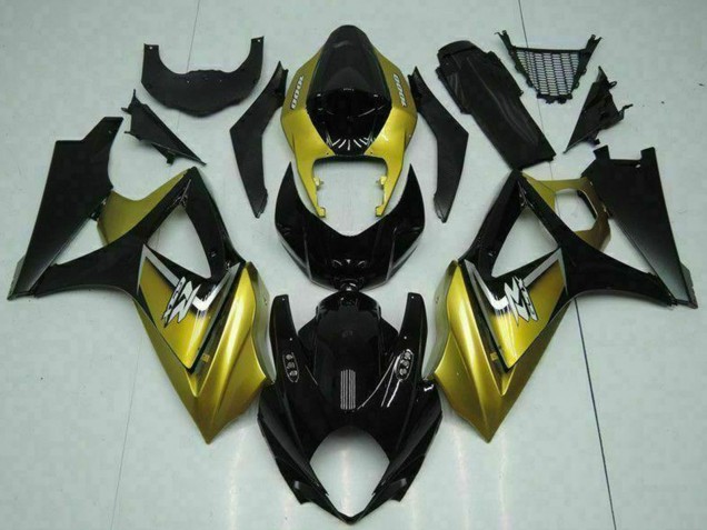Beste Suzuki GSXR 1000 Motorrad Verkleidung 2007-2008 - Gold Glanzendes Schwarz Silber Aufkleber
