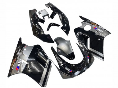 Beste Kawasaki ZXR250 Motorrad Verkleidung 1989-1990 - Glanzendes Schwarz Grau Elf Touch4 Bridgestone