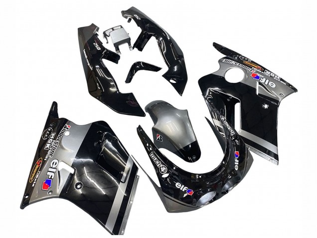 Beste Kawasaki ZXR250 Motorrad Verkleidung 1989-1990 - Glanzendes Schwarz Grau Elf Touch4 Bridgestone
