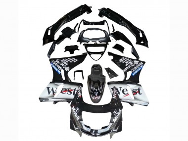 Beste Kawasaki ZZR600 Motorrad Verkleidung 1998-2003 - Glanzendes Schwarz Weiss West