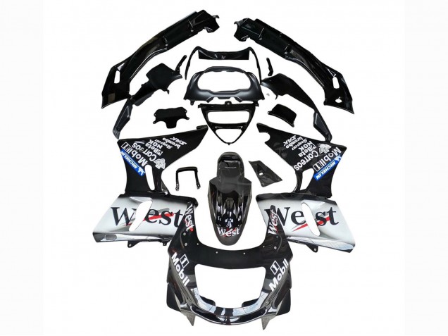 Beste Kawasaki ZZR600 Motorrad Verkleidung 1998-2003 - Glanzendes Schwarz Weiss West