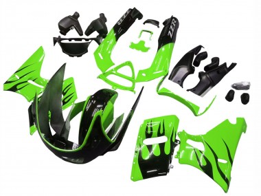 Beste Kawasaki ZZR600 Motorrad Verkleidung 1998-2003 - Grun Glanzendes Schwarz Flamme