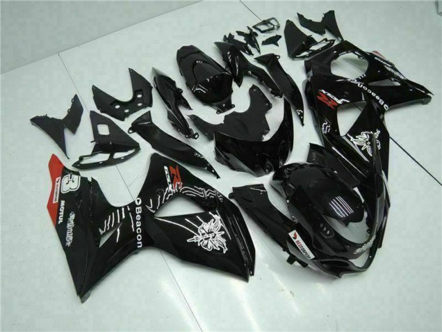 Beste Suzuki GSXR 1000 Motorrad Verkleidung 2009-2016 - Glanzendes Schwarz Rot Leuchtfeuer Motul