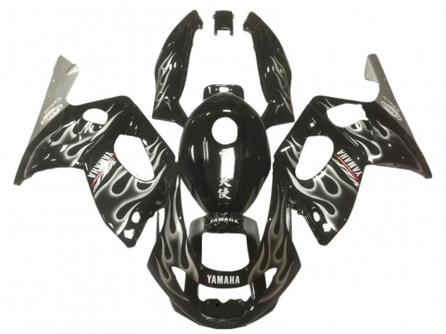 Beste Yamaha YZF600R Thundercat Motorrad Verkleidung 1996-2007 - Glanzendes Schwarz Silber Flamme