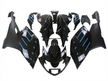 Beste BMW K1200S Motorrad Verkleidung 2005-2010 - Glanzendes Schwarz Matt Schwarz Blau Linie