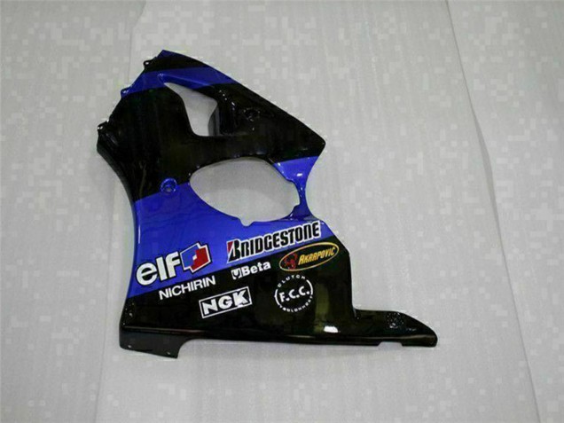 Beste Kawasaki ZX6R Motorrad Verkleidung 2000-2002 - Blau Glanzendes Schwarz Elf Bridgestone