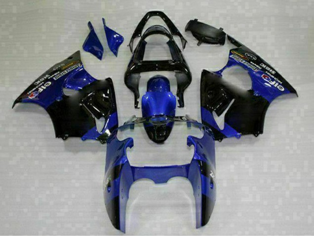 Beste Kawasaki ZX6R Motorrad Verkleidung 2000-2002 - Blau Glanzendes Schwarz Elf Bridgestone