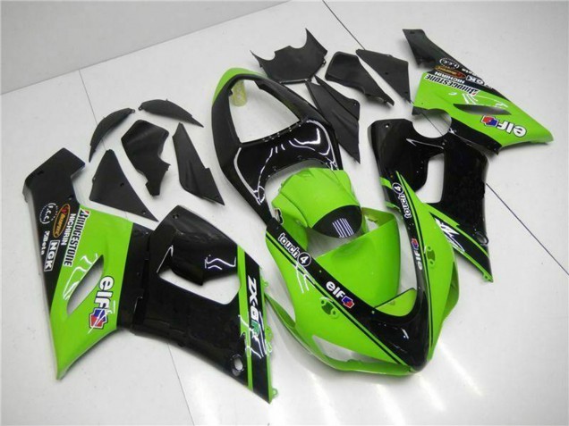 Beste Kawasaki ZX6R Motorrad Verkleidung 2005-2006 - Grun Glanzendes Schwarz Elf