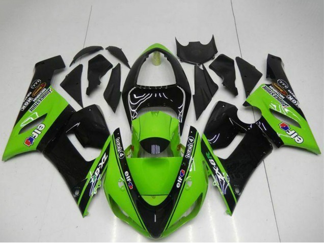 Beste Kawasaki ZX6R Motorrad Verkleidung 2005-2006 - Grun Glanzendes Schwarz Elf